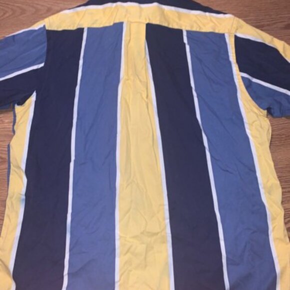 VTG Nautica Button Down Shirt Mens XL Blue Yellow Short Sleeve Striped - Picture 7 of 11